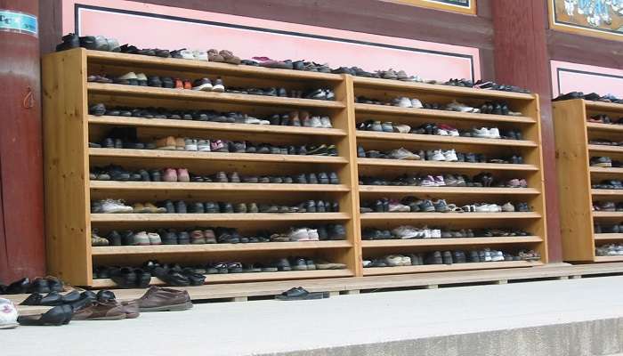 Shoe rack outside temple