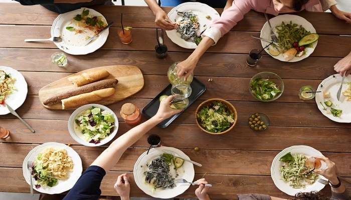 Serving meal on table