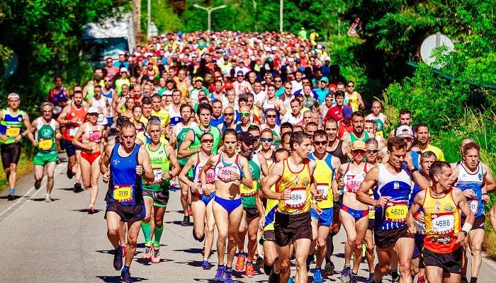 a picture of Marathon, which takes place in Greece in march. 