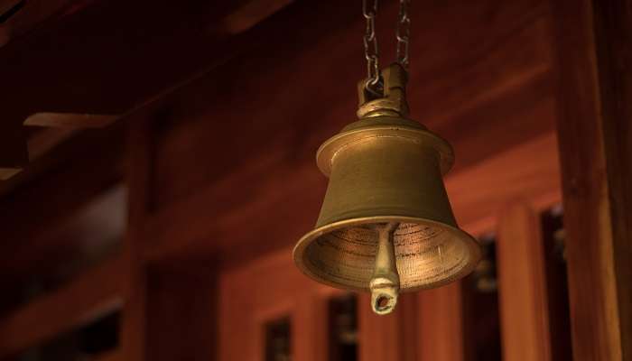 A view of the temple bell in Bhuban Mahadev Temple, one of the religious tourist places in Silchar