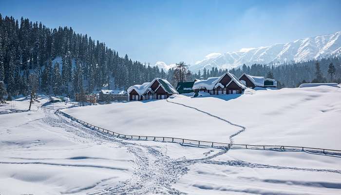 La vue incroyable de la neige à Gulmarg, c'est l'une des meilleur lieux à visiter en Inde