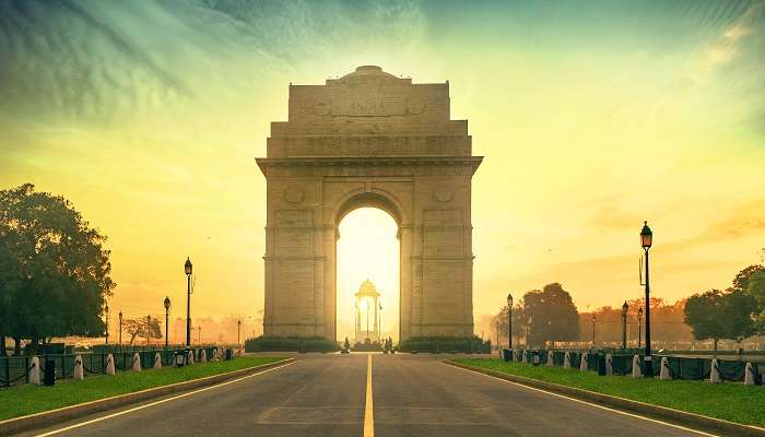 La vue de India Gate, Delhi, couverte d'une pléthore d'histoire, c'est l'une des plus anciens pays du monde 