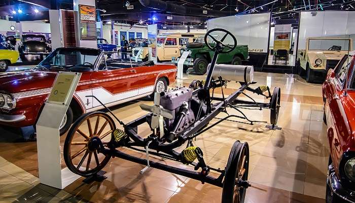 Vintage old cars displayed at the museum.