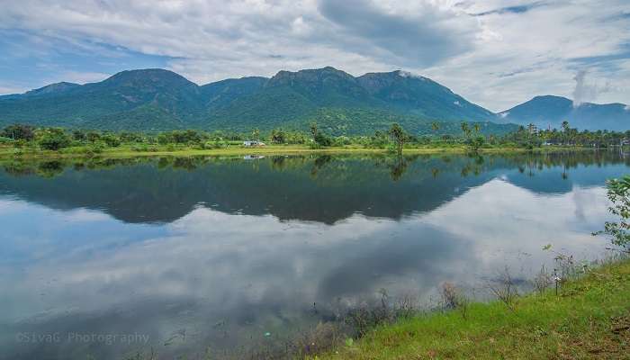 La vue magnifique du lac de Yercaud entre le beau montagne,