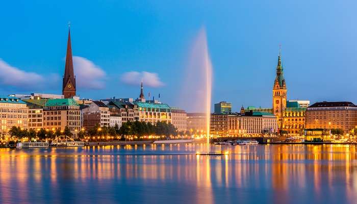 Hambourg Allemagne, Skyline au crépuscule