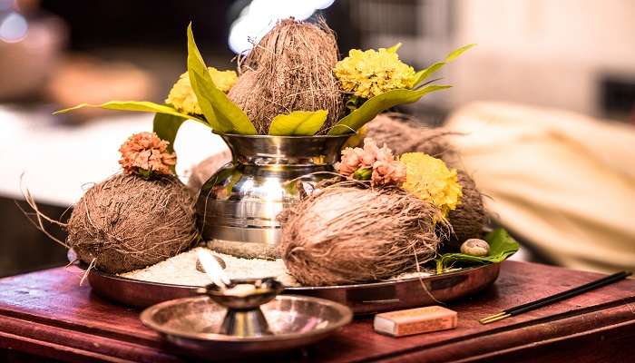  A pooja thaali in mandir.