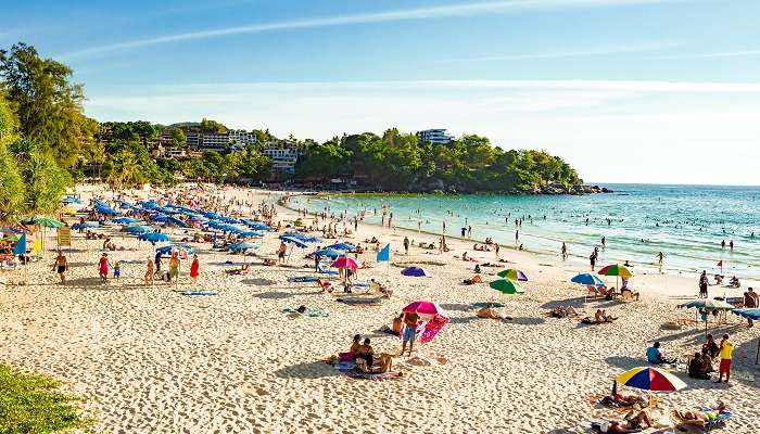 Vibrant scene at Kata Beach of Phuket in August.