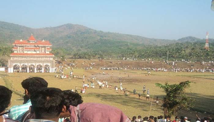 Crowd outside Uthallikkavu Bhagavathi Temple, Kerala