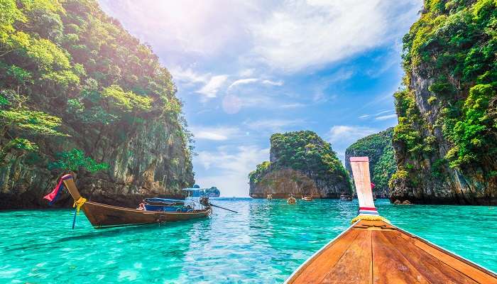 Captivating view of Loh Samah Bay on Phi Phi Islands to explore in Phuket in August.