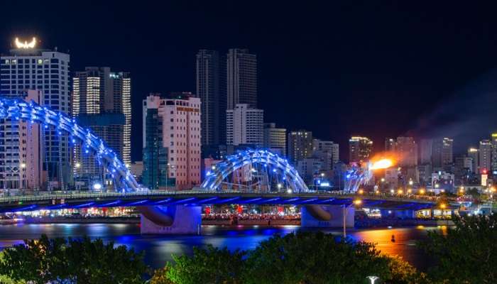 A delightful view of the dragon bridge near Da Nang in August