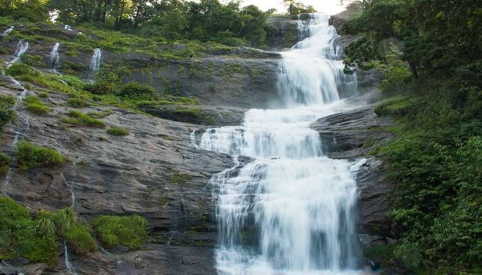 The panoramic view of Valara Falls, Munnar.