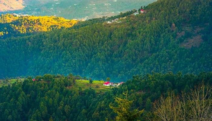 Charming views of mountains at Dalhousie near the Pancpula waterfall 