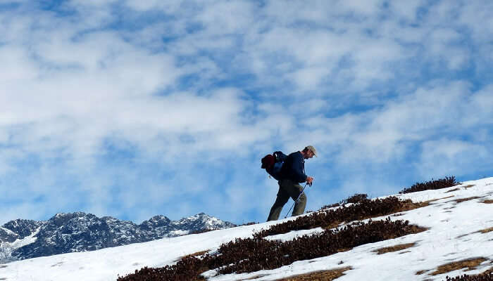 a man doing hiking at the Malari village in Uttarakhand 