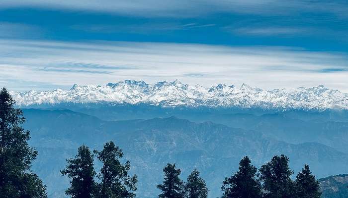 Scenic Snow capped mountain view at snowfall in chakrata