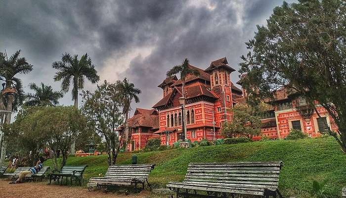 The lush gardens and majestic structure of Napier Museum