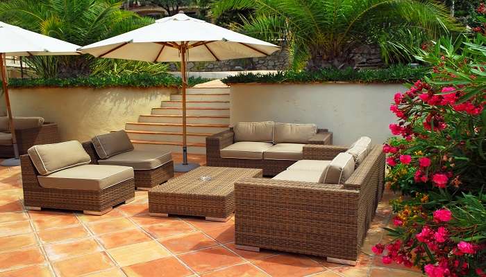 The garden area of a hotel