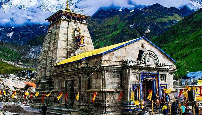 A group of devotees trekking towards the temple.