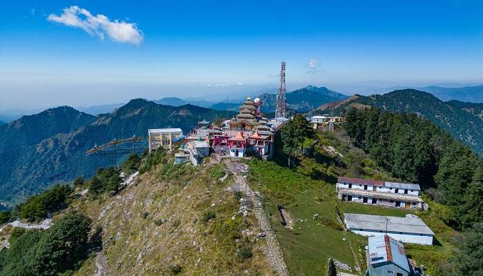 The Surkanda Devi Temple amidst the lush green mountains 