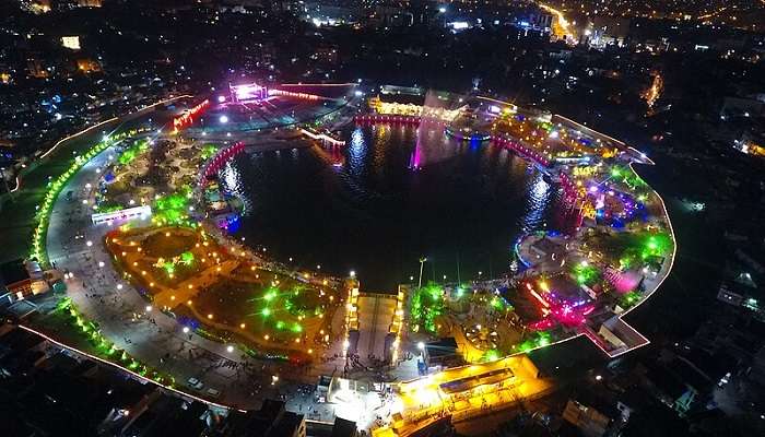 a night view of the Gopi Talav lake.