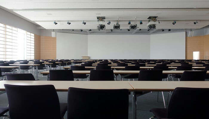 A well-equipped conference hall of a hotel