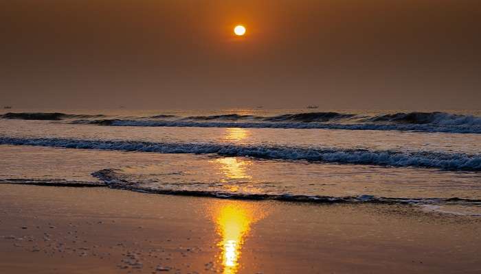 A view of the beautiful sunrise at the golden beach