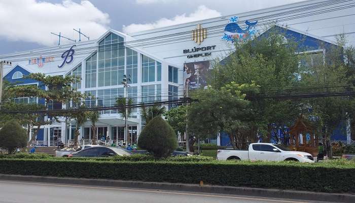 Front-view of Bluport Hua Hin Resort Mall entrance featuring stylish design