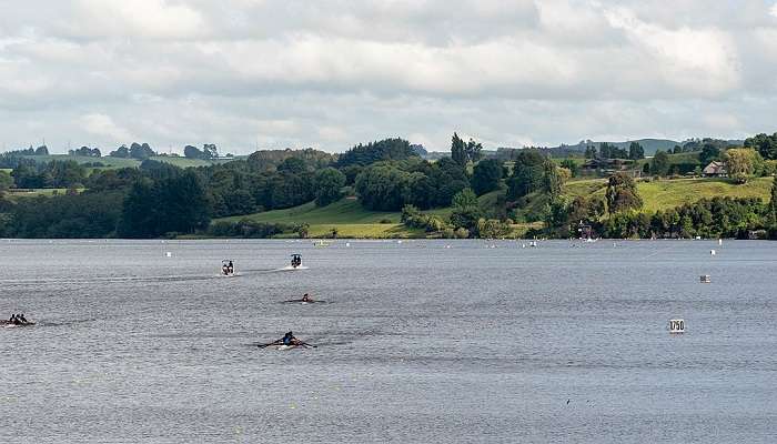 boating at Lake Karapiro from the Sir Don Rowlands Centre 