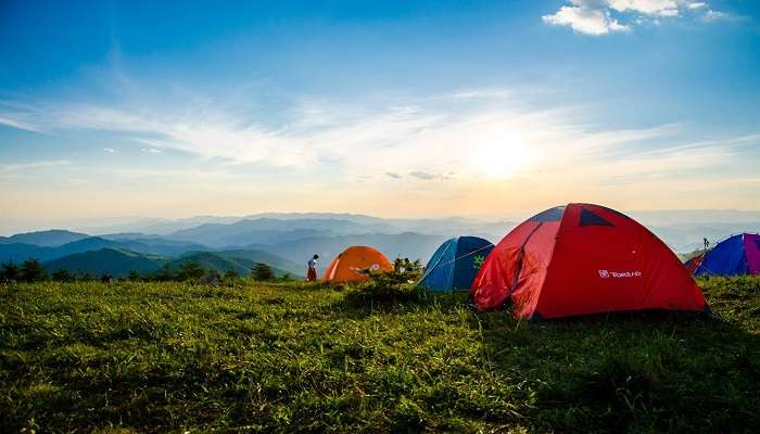 Camping tents near Tendong Hill Namchi Sikkim. 