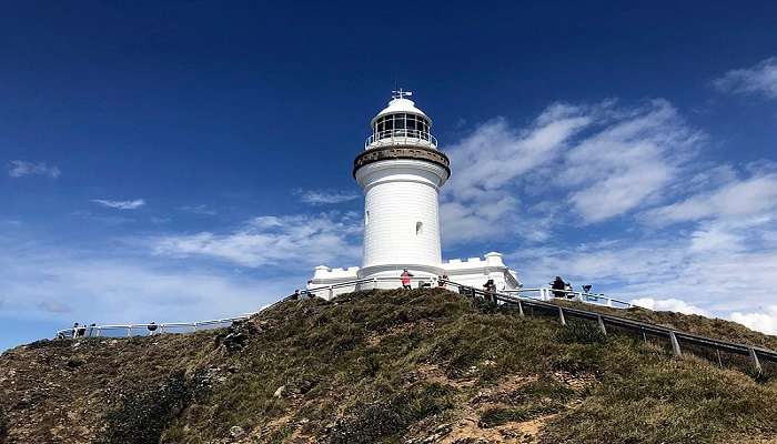 Iconic Cape Lighthouse with cloudy sky