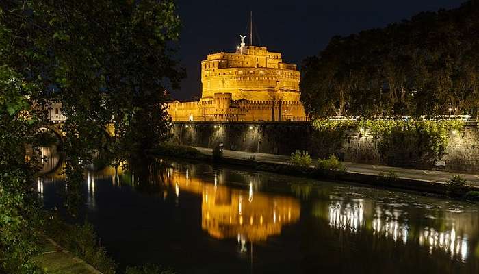 The Castel Sant’Angelo night view in the Sistine Chapel.