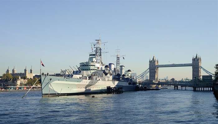 HMS Belfast with Tower Bridge visible in the background.