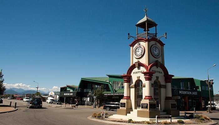 The front view of Hokitika Clock Tower.