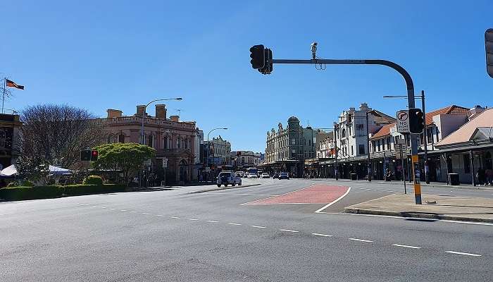 Shot of the intersection between King Street and Enmore Road in Newtown