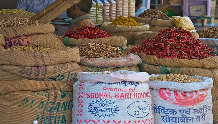 Colourful decorations sold at Kinari bazaar near Agra Art Gallery