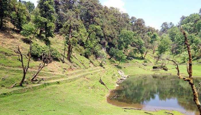 a view of Thamri Kund after seeing snowfall in munsiyari.