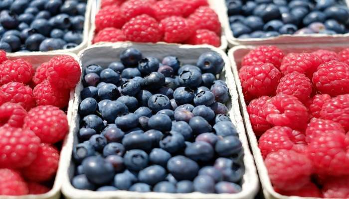 People selling berries at Vibrant Porirua Farmers Market.