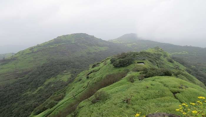 The majestic Rajmachi Fort located near the Dugarwadi Waterfalls