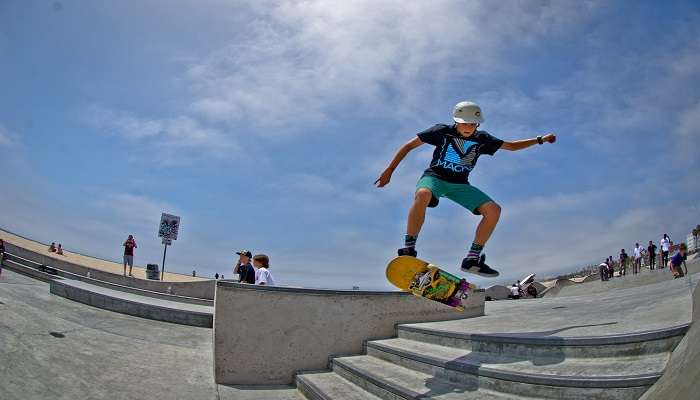 The view of a skateboarder at the Rolleston Stake Park.