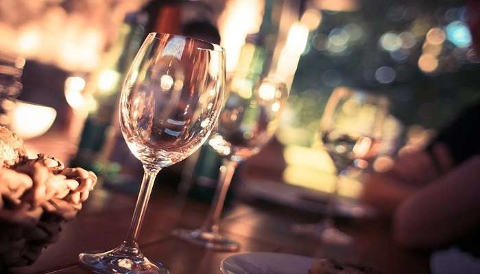 Wine glass on a restaurant table