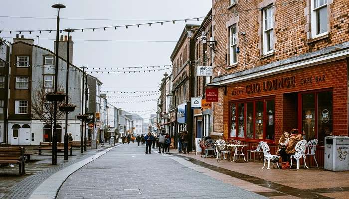 Alfresco dining of the cafe with walking street