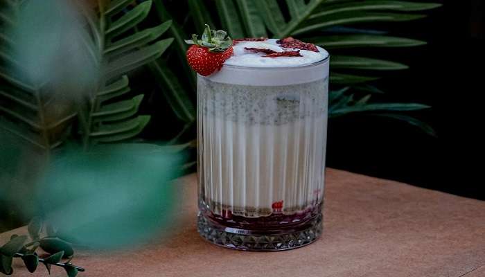 A glass of strawberry drink, in one of the best pubs in bundaberg