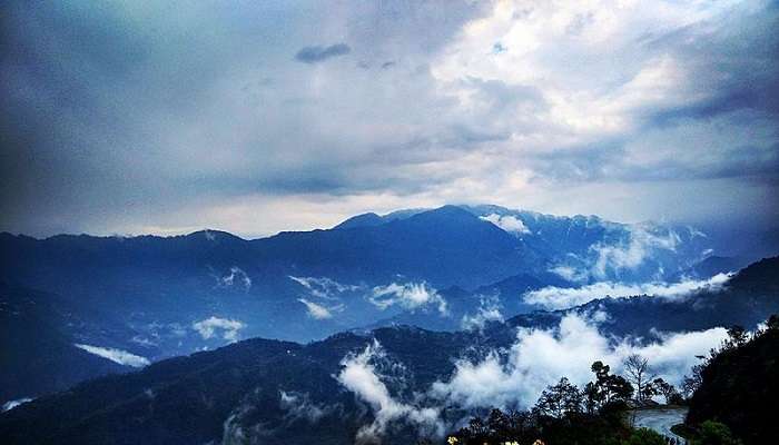 The view of the snow-capped mountains from Tashi Viewpoint near the Baba Harbhajan Singh Mandir.