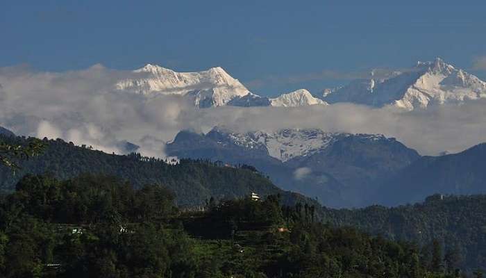 Snow covered mountains of Tendong Hill Namchi Sikkim.