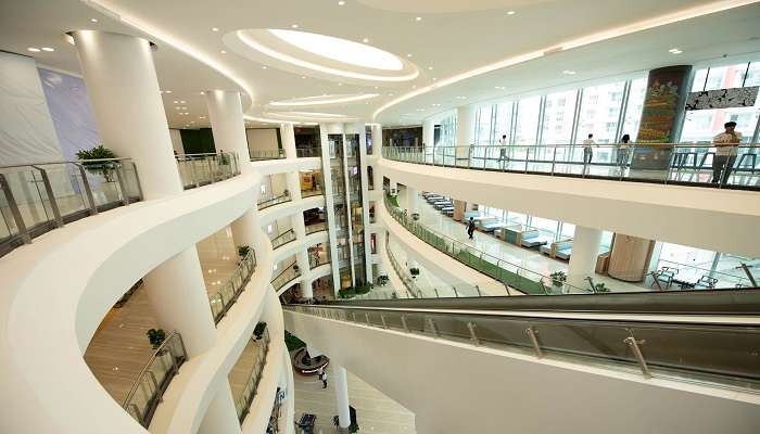 Central showcase of a bedding store at the Olympia Mall in Cambodia.