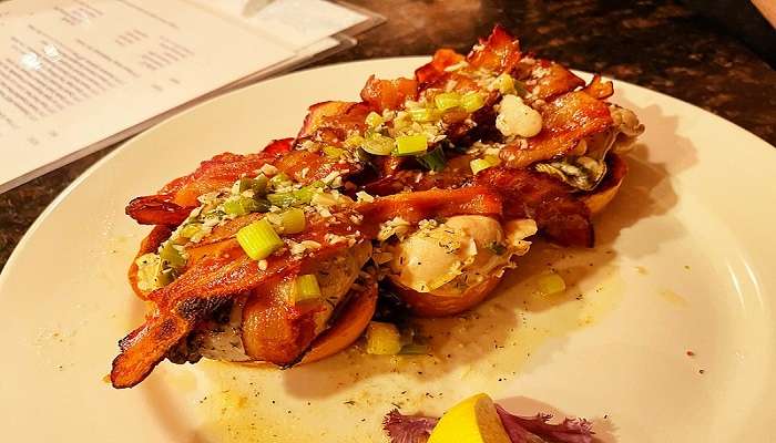 A delicious meal served on the table of a bar and grill