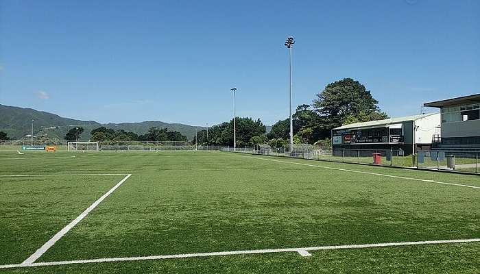 Playing field and club buildings at Memorial Park, Lower Hutt