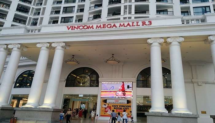 Main entrance of Vincom Mega Mall Royal City, the best shopping mall in hanoi.