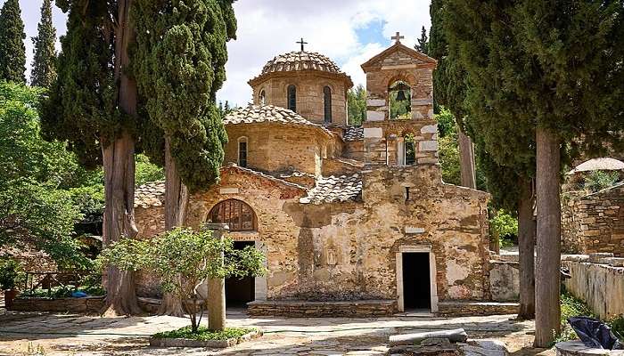 Exterior view of Byzantine Church of the Virgin Mary, a top things to do in Meteora.