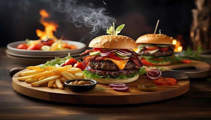 Burger with french fries