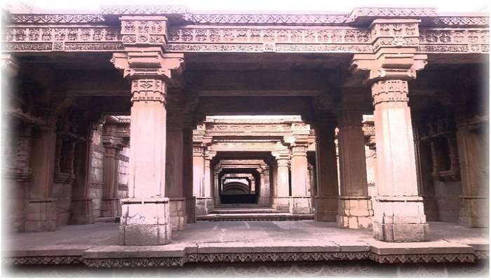 The intricate architecture of the Adalaj Vav near The Calico Museum of Textiles.